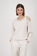 Load image into Gallery viewer, Embellished Sweatshirt With Cut-out Detail - Oatmilk
