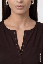 Load image into Gallery viewer, Monari Blouse With Rhinestones - Black Coffee Brown