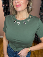 Load image into Gallery viewer, Tee With Brooches - Olive Green