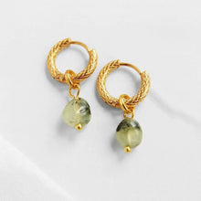 Load image into Gallery viewer, Prehnite Gemstone Hoop Earrings