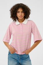 Load image into Gallery viewer, Kamiala Striped Polo Top - PinkFrosting/Feather Grey