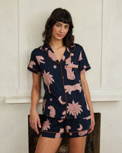 Load image into Gallery viewer, Midnight Leopard Short Pyjama Set: Navy/Pink