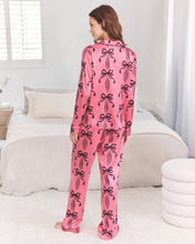 Load image into Gallery viewer, Satin Bow Print Long Pyjama Set: UK 8