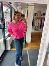 Load image into Gallery viewer, V-Neck Loose Fit Cardigan- Highlighter Pink