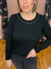 Load image into Gallery viewer, Kamarty Rhinestone Trimmed Top - Black