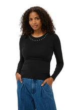 Load image into Gallery viewer, Kamarty Rhinestone Trimmed Top - Black