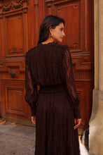 Load image into Gallery viewer, Smocked V-Neck Blouse - Chocolate Brown