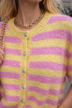 Load image into Gallery viewer, Short Sleeve Striped Cardigan- Lemon/Pink