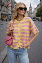 Load image into Gallery viewer, Short Sleeve Striped Cardigan- Lemon/Pink