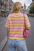 Load image into Gallery viewer, Short Sleeve Striped Cardigan- Lemon/Pink