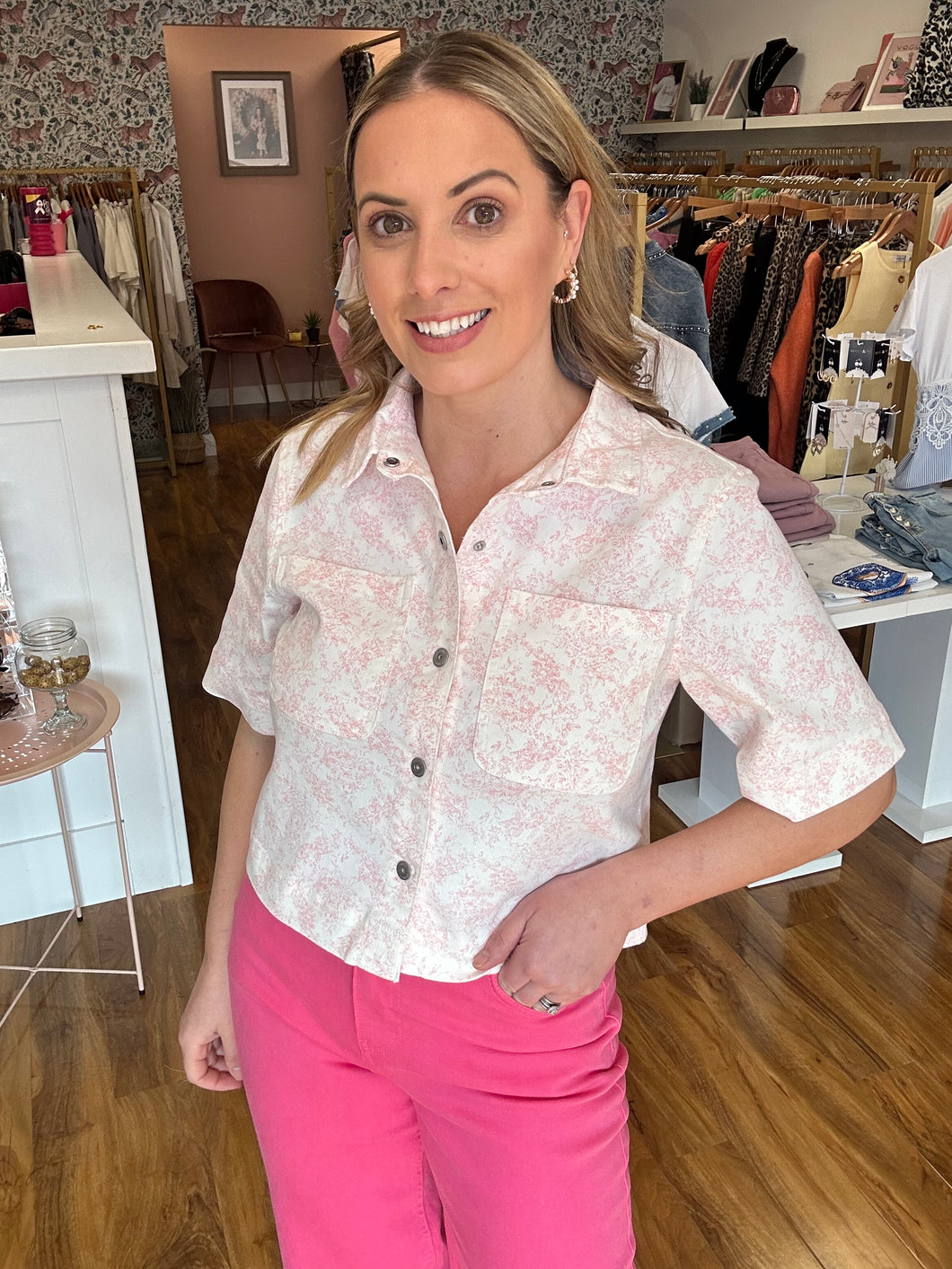 PCSalume Flower Print Denim Shirt