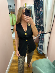 Black Waistcoat With Decorative Gold Buttons
