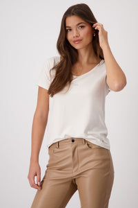Creamy Beige Rhinestone Logo Top