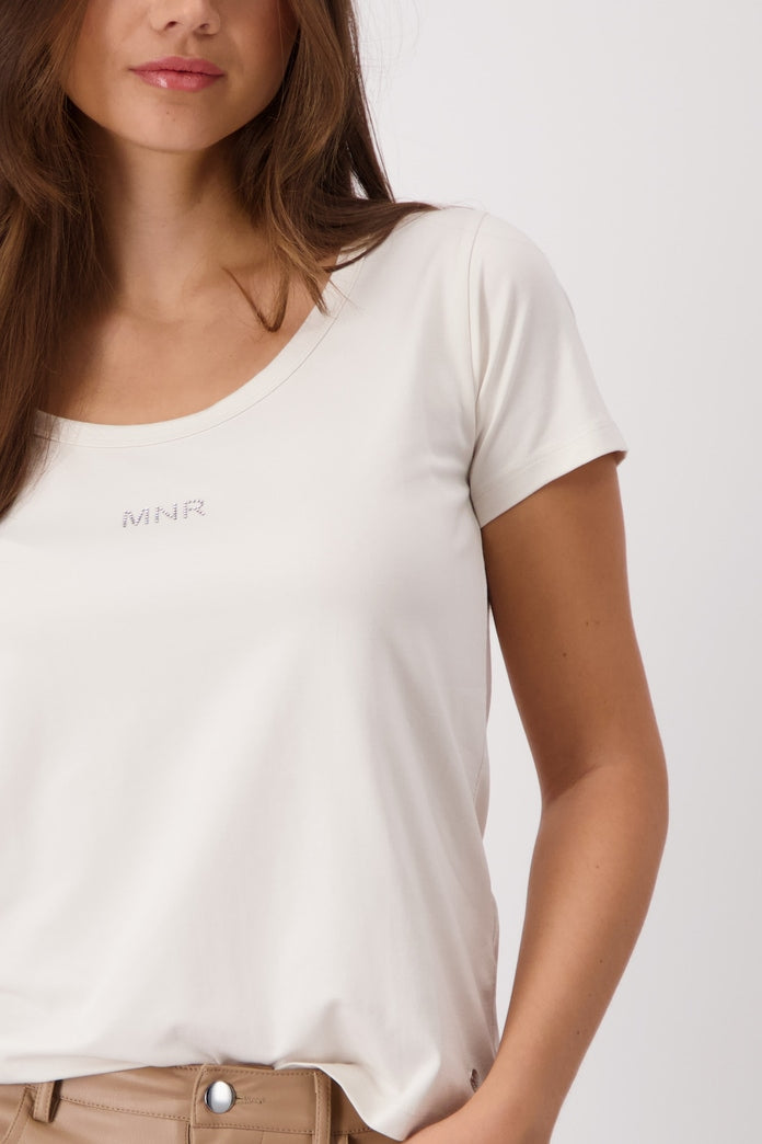 Creamy Beige Rhinestone Logo Top