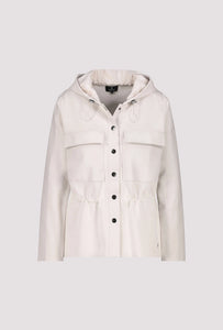 Mixed Fabric Jacket With Hood - Oatmilk