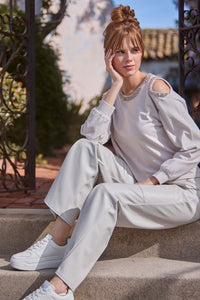 Embellished Sweatshirt With Cut-out Detail - Oatmilk