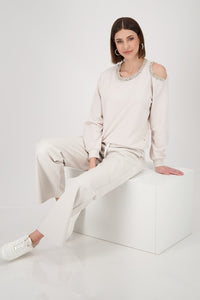 Embellished Sweatshirt With Cut-out Detail - Oatmilk