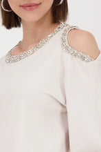 Load image into Gallery viewer, Embellished Sweatshirt With Cut-out Detail - Oatmilk
