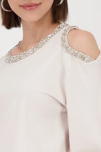 Embellished Sweatshirt With Cut-out Detail - Oatmilk