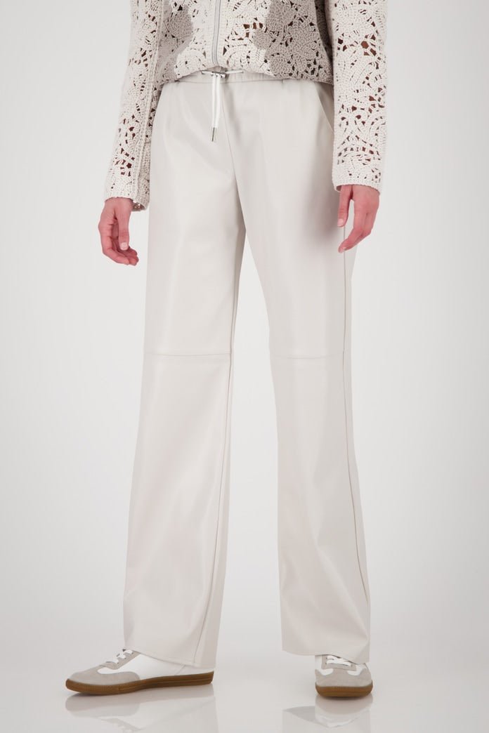 Leather Look Straight Leg Trousers - Oatmilk