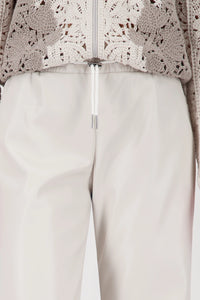 Leather Look Straight Leg Trousers - Oatmilk