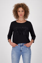 Load image into Gallery viewer, Rhinestones Logo 3/4 Sleeve Top - Black
