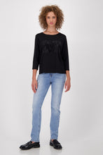 Load image into Gallery viewer, Rhinestones Logo 3/4 Sleeve Top - Black
