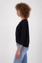 Load image into Gallery viewer, Rhinestones Logo 3/4 Sleeve Top - Black
