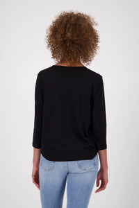 Rhinestones Logo 3/4 Sleeve Top - Black