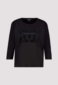Rhinestones Logo 3/4 Sleeve Top - Black
