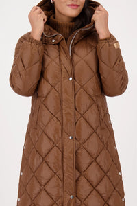 Quilted Midi Coat with Button Detail - Whiskey