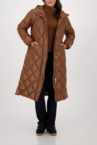 Quilted Midi Coat with Button Detail - Whiskey