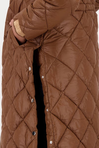 Quilted Midi Coat with Button Detail - Whiskey