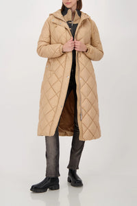 Quilted Midi Coat with Button Detail - Cognac