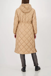 Quilted Midi Coat with Button Detail - Cognac