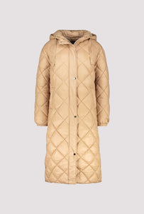 Quilted Midi Coat with Button Detail - Cognac