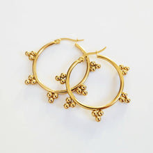 Load image into Gallery viewer, Large Ornate Gold Hoop Earrings
