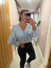 Load image into Gallery viewer, Ruffled Blouse With Bubble Hem - Blue
