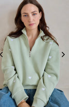 Load image into Gallery viewer, Heart embroidered Half Zip - Sage
