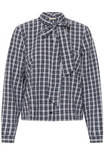 Load image into Gallery viewer, KAFFE Kaudra Checked Shirt With Bow - Navy/White Check
