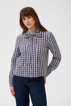 Load image into Gallery viewer, KAFFE Kaudra Checked Shirt With Bow - Navy/White Check
