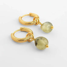 Load image into Gallery viewer, Prehnite Gemstone Hoop Earrings
