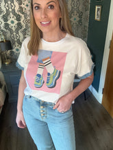 Load image into Gallery viewer, Trainer Graphic Tee with Denim Trim and Embellishment
