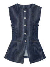 Load image into Gallery viewer, PCRose PinStripe Denim Waistcoat - Dark Denim
