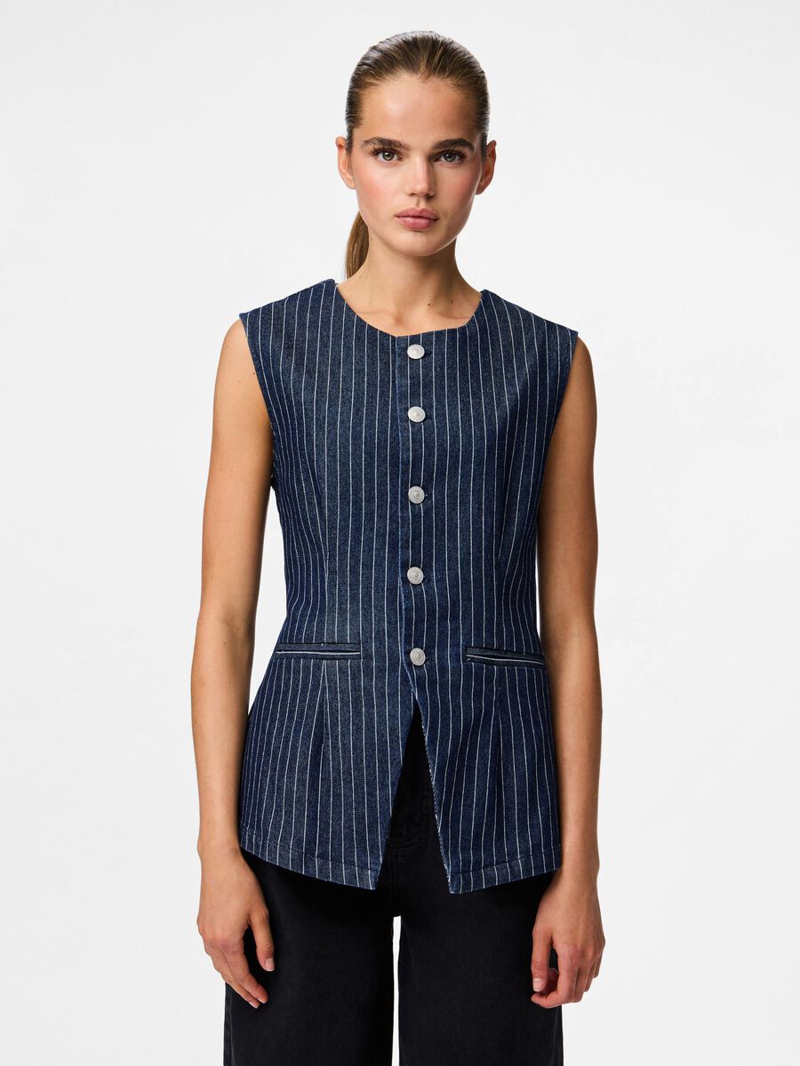 PCRose PinStripe Denim Waistcoat - Dark Denim