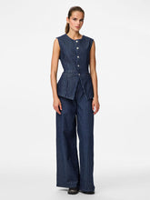 Load image into Gallery viewer, PCRose PinStripe Denim Wide Leg Jeans - Dark Denim
