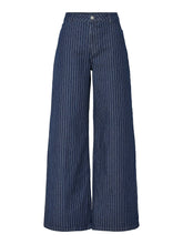 Load image into Gallery viewer, PCRose PinStripe Denim Wide Leg Jeans - Dark Denim
