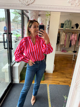 Load image into Gallery viewer, Striped V- Neck Blouse - Pink/Red

