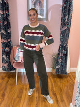 Load image into Gallery viewer, M'DM Wave Knit Jumper - Olive/Pink/Burgundy
