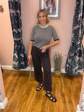 Load image into Gallery viewer, KAFFE Kalizza Narrow Striped Knit Top - Coffee Bean/Turtle Dove/Blue Fog
